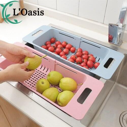 Retractable Sink Drying Rack Vegetable Fruit Drain Basket Multifunctional Adjustable Kitchen Home Organizer Tool