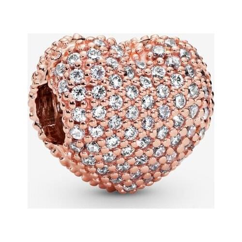 Silver 925 Jewelry Beads Pave Heart Clip Charm Fit Original Pandora Bracelets Women DIY Fashion Gift