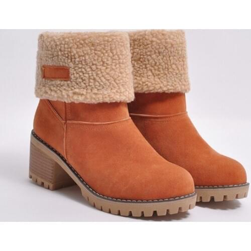 Women Snow Boots 2020 Winter Plush Solid Color Wool Ladies Shoes Outdoor Casual Slip-On Square Heel Platform Female Ankle Boots