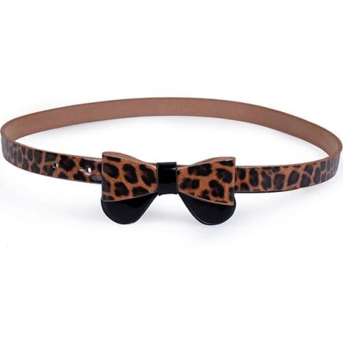 Angry Snake Womens Belt Fashion Leopard Bow belt Sweet Patent Leather Narrow Girls Belt