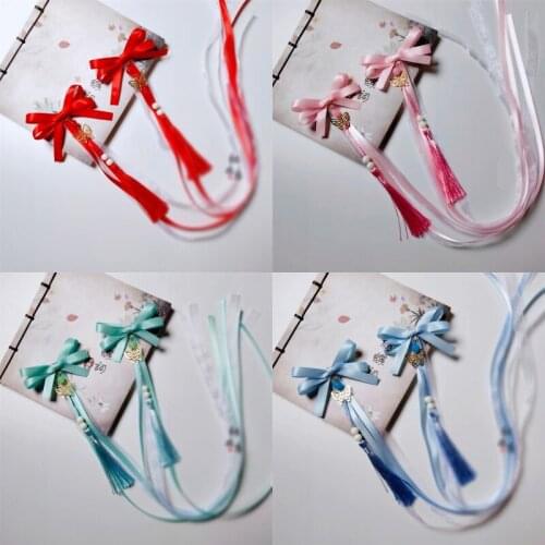 1 pair Ancient Hanfu Bowknot Hair Clip Ribbon Hair Accessories Tassel Hairpin Headdress Performance Prop Decor Girl Gift