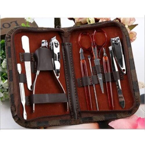 10pcs/set Nail Clipper Kit Deluxe Manicure Set For Journey and Scissor Tweezer Knife Ear pick Manicure with Case 100sets