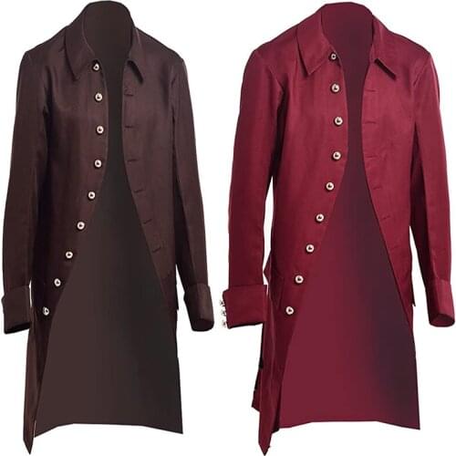 2021 Medieval Halloween Adult Boy Cloak Steampunk Victorian Frock Coat Colonial Men Jacket Black Red Brown Plus Size S-3XL