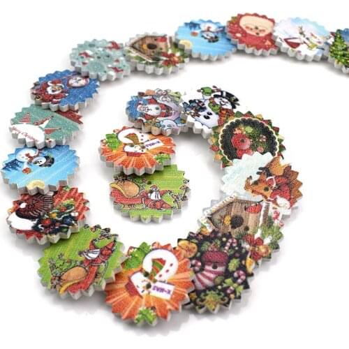 300PCS 25MM Painted Gear Wood Buttons for Handwork Sewing Scrapbook Clothing Crafts Accessories Gift Card Buttons Decorative