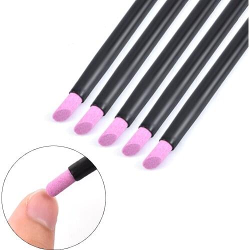 5 Pcs Quartz Stone Scrub Pen Cuticle Remover Pusher Pen Stick Trimmer Dead Skin Remover Black Professional Nail Art Care Tool