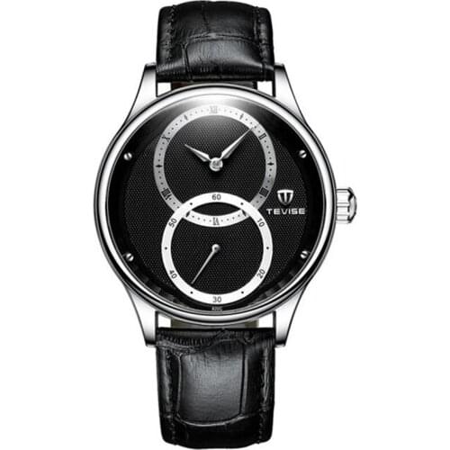 TEVISE Casual Style Automatic Mechanical Watch 24 Hours Display Genuine Leather Band Waterproof Men Watch for Business