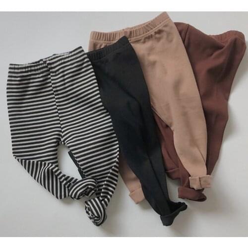 Korean Style Spring Autumn Childrens Striped Leggings Solid Retro Leggings Multi Color Stretch Pants Kids Casual Pant