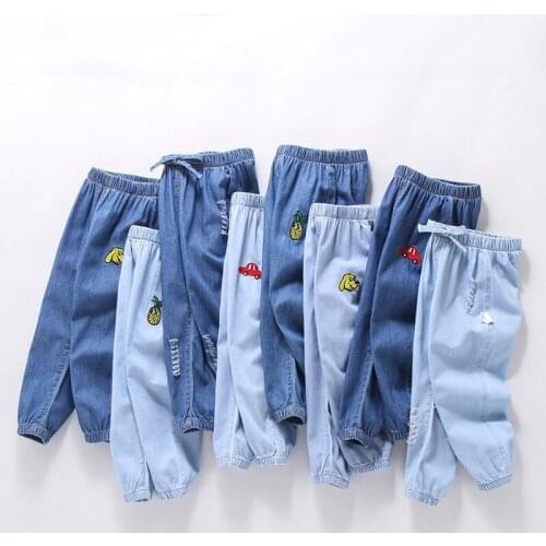 Kids Cartoon Trousers Pant Fashion Girls Waist Jeans Children Boys Hole Jeans Kids Fashion Denim Pants Baby Jean Infant Clothing