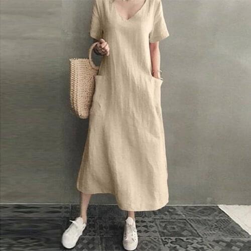 Long Summer Cotton Linen Dress Women Black Dress Beach Khaki Sundress Pink Casual Maxi Dresses Plus Size 5XL Robe Femme Vestidos