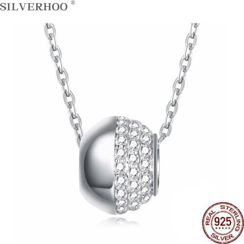 SILVERHOO 925 Sterling Silver Ball Pendant Necklaces For Women Shining 5A Cubic Zirconia Necklace Silver Jewelry New Arrival