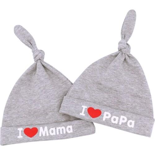 I Love Papa Mama Cotton Hat For Newborn Baby Toddler Knot Beanies Girls Sleep Caps Boys Autumn Hat New Style