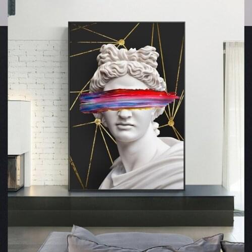 Vaporwave Sculpture Of Apollo Canvas Art Posters Graffiti Art Canvas Paintings On the Wall Art Cover Face Art Of Apollo Pictures