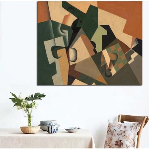 Juan Gris Glass And Checkerboard Canvas Painting Print Living Room Home Decoration Artwork Modern Wall Art Oil Painting Posters