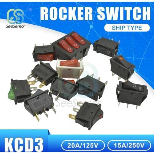 KCD3 Rocker Switch ON-OFF 2 Position 2 Pin/3 Pin Electrical Equipment Power Switch 15A 250VAC/ 20A 125VAC