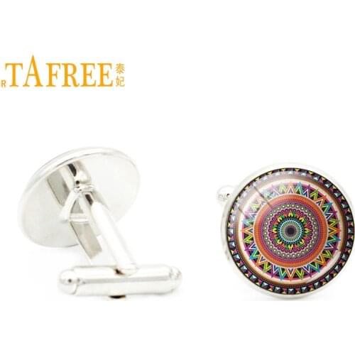 TAFREE classic elegant Sacred geometry mandala handmade cufflinks for men dress accessories buddhism zen cuff links jewelry A197