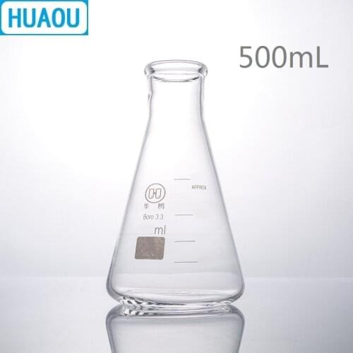 HUAOU 500mL Erlenmeyer Flask Borosilicate 3.3 Glass Narrow Neck Conical Triangle Flask Laboratory Chemistry Equipment