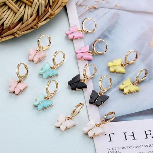 Korean Cute Animal Butterfly Drop Earrings Female Girl Boho Circle Acrylic Dangle Earrings Fashion Jewelry