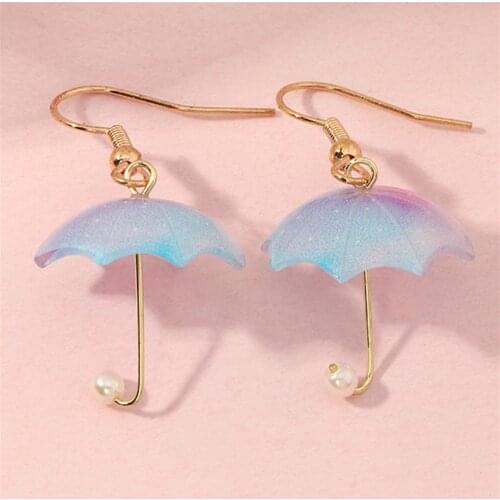 Creative Mini Umbrella Earrings Funny Cute Plastic Pearl Heart Love Multicolor Fish Hook Earrings Jewelry For Women Girls