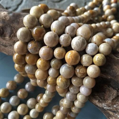 6-20mm Round Light Yellow Fossils Coral Jaspers Stone Beads Natural Loose DIY Beads For Jewelry Making Beads Accessories 15