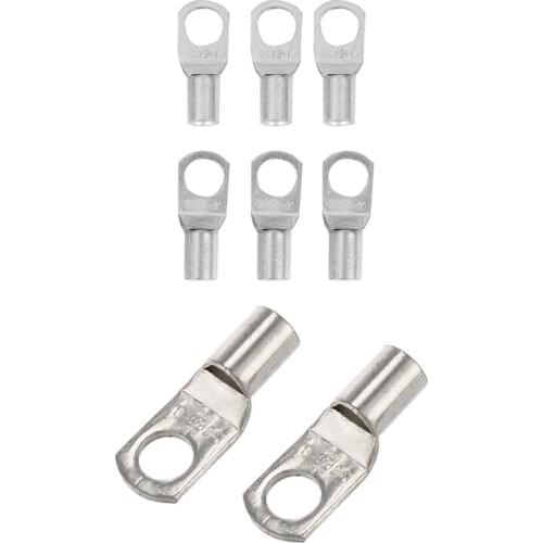 LBER 6 Copper Tube 25mm x10mm Lug Battery Starter Cable Welding Crimp Terminal Ring & 10 Copper Tube 25mm x 8mm