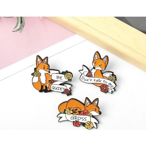 Cute Cartoon Fox Banner Enamel Pins Custom Forest Animal Brooches Bag Clothes Lapel Pin Badge Jewelry Gift for Kids Friends