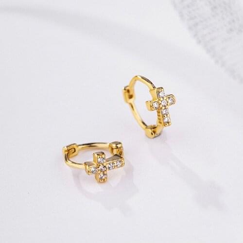 Minimalist Real 925 Sterling Silver Mini Small Cross Ear Buckle for Women Religious Ethnic Party Jewelry Charm Earrings