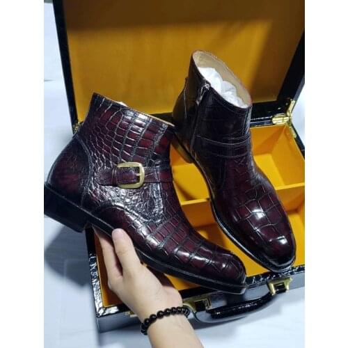2 colors Top quality 100% real genuine crocodile skin men fashion shoe with genuine cowhide skin lining leisure men shoe zippers