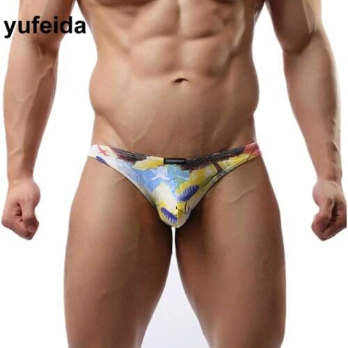 Mens Underwear Briefs Printing Sexy Gay Homme Swimwear Open Butt Underpants Mens Briefs U convex Jockstrap Male Bulge Pouch Pant