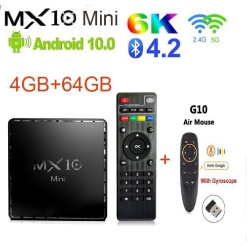 MX10 Mini TV Box Android 10 Support 2.4G&5G Dual wifi G00gle Voice Assistant 4K 60fps BT4.2 Google Player Youtube Media Player