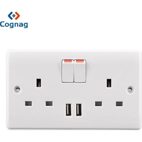 Dual usb port wall charger adapter 13A double wall UK plug socket multifunctional socket wall socket outlet with 2 USB 2.1A 5 V