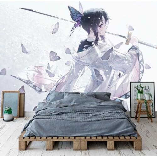 Anime Demon Slayer Kimetsu no Yaiba Wall Murals Kochou Shinobu Wallpaper Custom 3D Wallpaper Bedroom Cosplay Studio Wall art