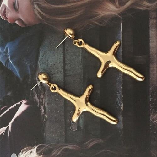 Irregular Gold Color Cross Drop Earrings Chunky Punk Style For Girl Stylish High Quality New Arrivals