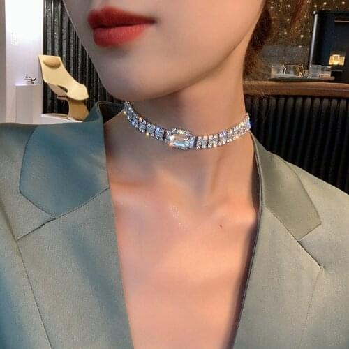 New Shiny Zircon Crystal Inlay Chokers Necklace Luxury Clavicle Chain Female Jewelry Short Necklace Top Quality 38cm+7cm Chain