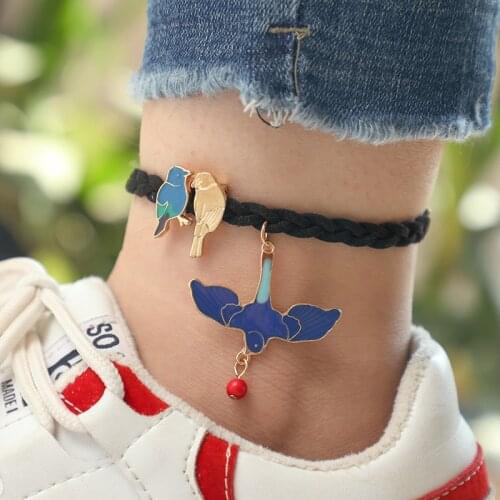 Alloy Bird Bell Anklets For Women 2019 Cute Blue Animal Style Rope Chain Handmade Leg Bracelet Foot Jewelry Friendship Ankle