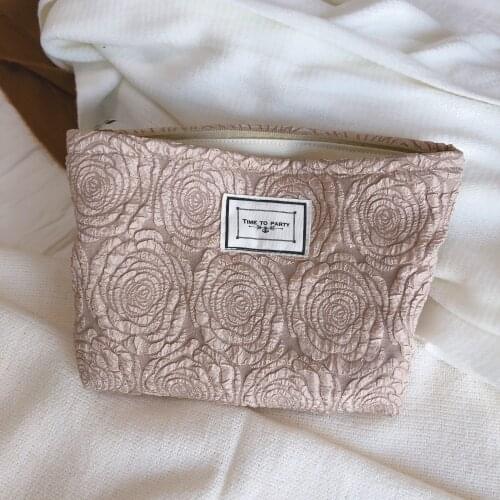 Versatile Small Canvas Clutc Womens Rosette Design Makeup Bag Simple Retro Travel Washing Cosmetic Pouch Organizer Beauty Case
