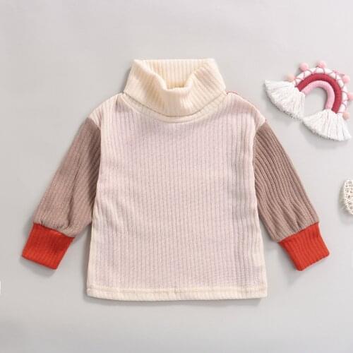 Infant Girls High Collar Sweater Autumn Winter Long Sleeve Knitted Top Toddler Pullover For 2-7 Years Kids Casual Outwear
