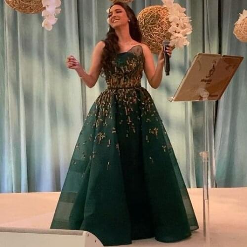 Dark Green Celebrity Dubai Caftan Evening Dress Strapless Summer Dress With Applique A-Line Special Occasion Ballgown Prom Dress