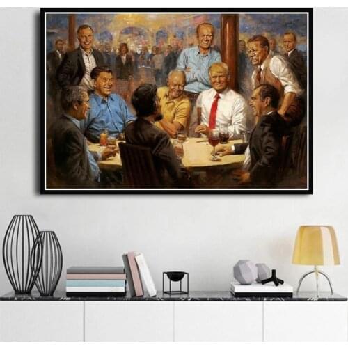 U.s. President Canvas Painting Donald Trump Meeting Art Posters On The Wall Abstract Paintings and Prints Home Decor Living Room