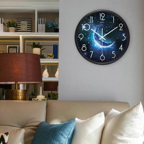 Airinou the Moon Starry Sky and Mars 3 Styles ,Glass&Metal Silent Movement Wall Clock,Children Room Museum Theme Park Decorate
