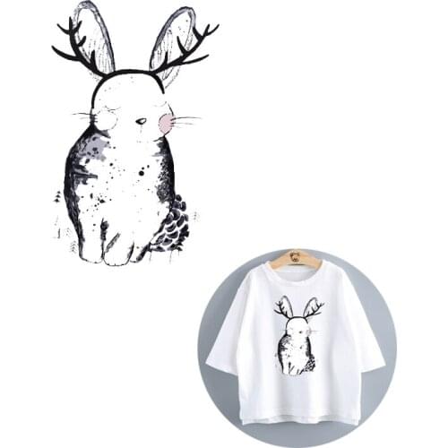 Vinyl Lovely Cartoon Rabbit Stripe Iron on Transfers For Clothing Stickers for Clothes Rabbits Heat Transfer Patches on Clothes