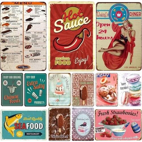Vintage Sea Food Plaque Metal Tin Sign Shabby Ice Cream Retro Poster Plaque Plate Bar Metal Poster Pub Shop Metal Plate Decor