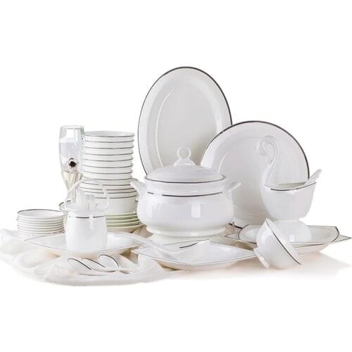 High grade Jingdezhen bone china 58 head tableware set bowl plate household Chinese dish gift porcelain