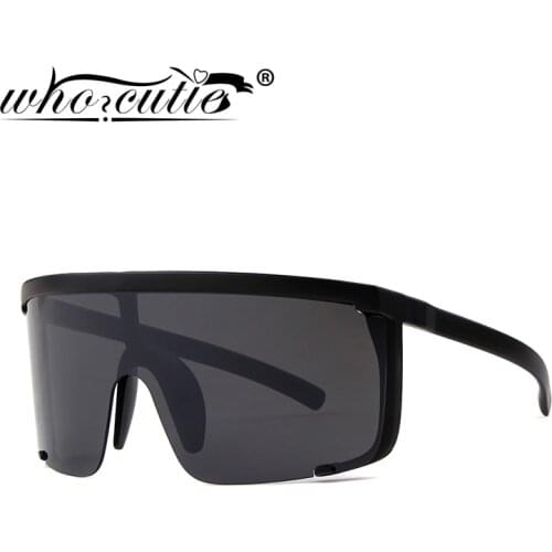 WHO CUTIE 2018 Oversize Shield Sunglasses Visor Men Women One Peice Sunny Windproof Mask Sun Glasses Flat Top Hood Goggle OM745