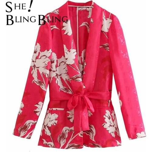 SheBlingBling Za Woman 2021 Casual Traf Blouses Floral Print Shawl Collar Long Sleeve Belted Long Female Kimono Shirt Chic Tops