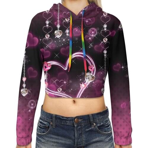 Pink Hearts Short Hoodies Women Solid Sweatshirt Tracksuit Long Sleeve Female Crop Top 2020 Fashion Clothing Harajuku