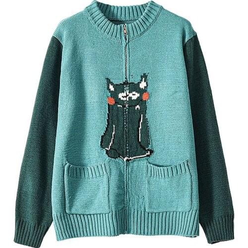 Women Long Sleeve Knitted Sweater Vintage Fall Cartoon Embroidery Casual Lotita Style Elegant Cardigans Lady Streetwear Women