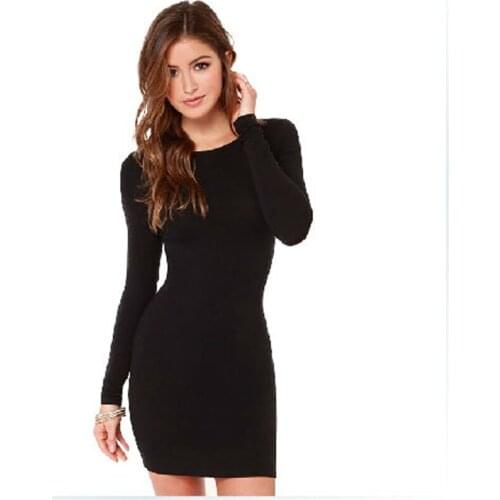 Womens Base Skirt Dress Long Sleeves Simple And Slim All Match Solid Color Round Neck And Hips