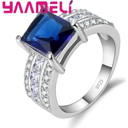 New Collection Wide Style 925 Sterling Silver Women Wedding Finger Rings Mirco Paved High Quality Square Shiny Crystals
