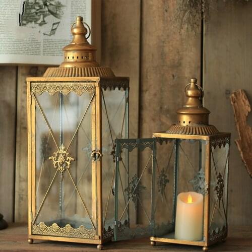 Gold Metal Candle Holders Glass Vintage Wedding Luxury Outdoor Windproof Candle Holders Wrought Iron Bougeoir Home Decor DG50CH