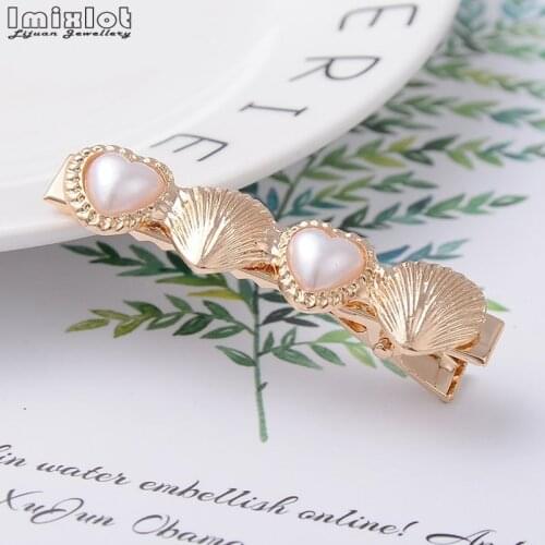 1 PC Fashion Imitiation Pearl Hair Clip Barrettes for Women Girls Handmade Pearl Heart Shell Hairpins Hair Accessories